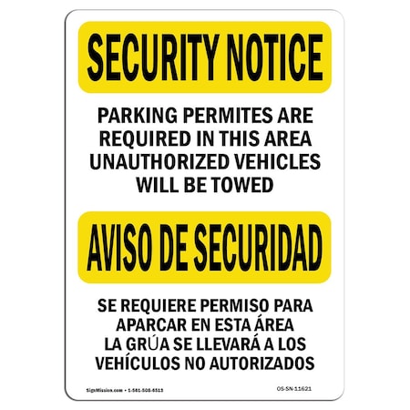 Signmission OSHA SECURITY Sign, Parking Permits Required Bilingual, 5in X 3.5in Decal, 5" W, 3.5" H, Landscape OS-SN-D-35-L-11621